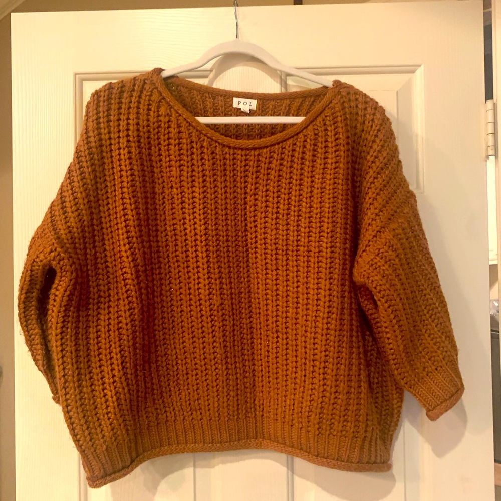 POL Chunky Knit Scoop Neck Sweater in Mustard Brown